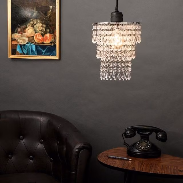 ValueLights Pair of Modern Chrome Ceiling Pendant Lights with Transparent Acrylic Jewel Droplets, Shade Width: 20 cm – 1