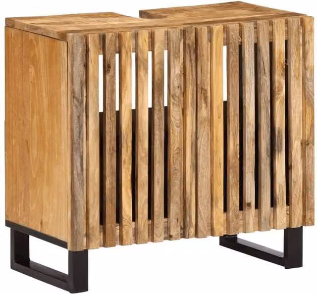 Berkfield Home Brown Solid Mango Wood Bathroom Sink Cabinet, W: 62 cm, D: 34 cm, H: 58 cm – 1