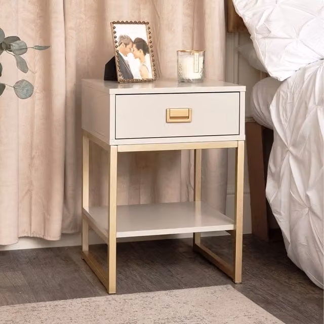 Melody Maison Elle Bedside Table in White and Gold