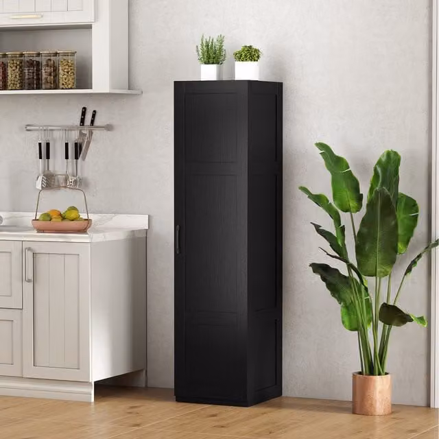 Costway Modern Black Matt Wood Kitchen Tall Storage Cabinet, H 150 x W 40 x D 40 cm
