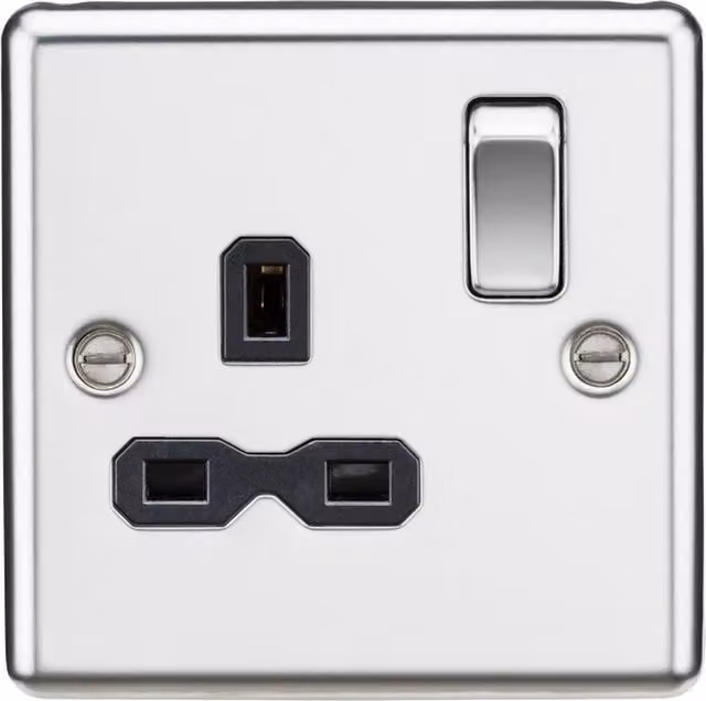 Knightsbridge 13A 1G DP Switched Socket with Black Insert, Polished Chrome, Rounded Edge