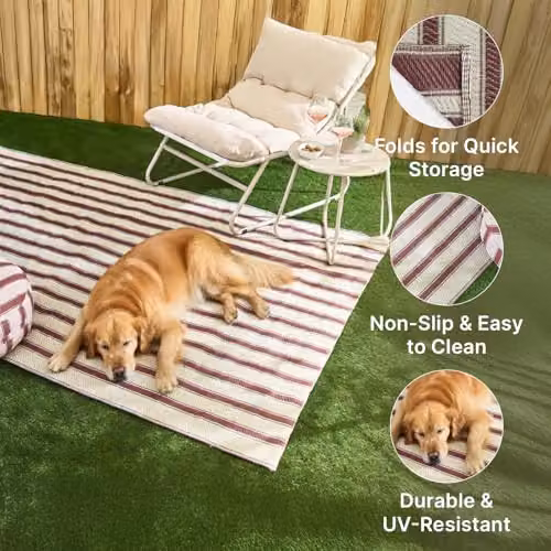 OHS Vintage Striped Outdoor Rug in Chocolate and Cream, W: 160 cm, L: 230 cm – 5