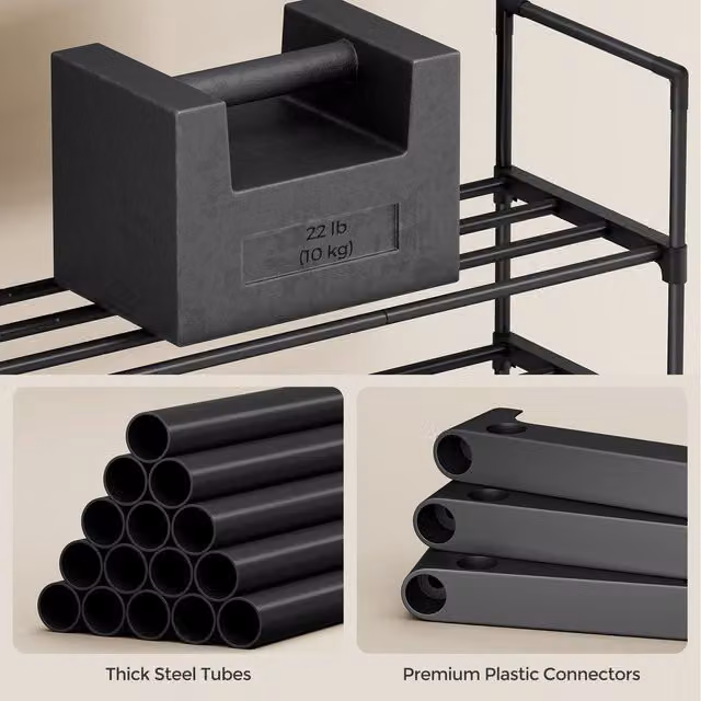 SONGMICS 3-Tier Metal Shoe Rack Storage Organiser, Black, W/D/H: 54.5 x 30.0 x 30.0 cm