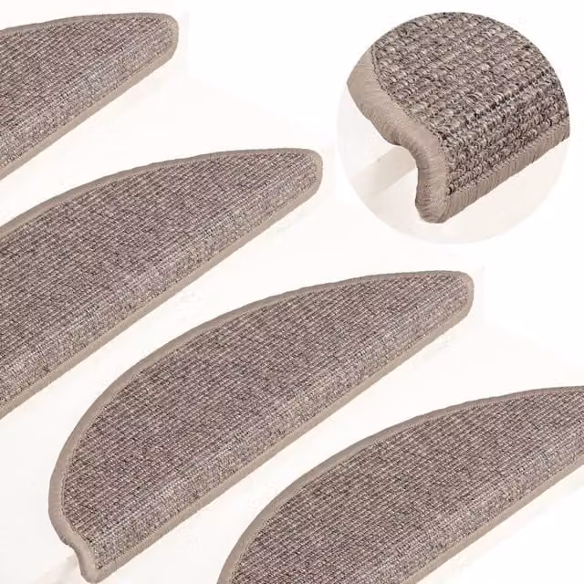 Berkfield Home Self-adhesive Stair Mats, 15 Pieces, Dark Beige, W: 56 cm, D: 17 cm, H: 3 cm