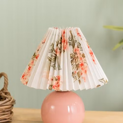 ValueLights Pink Floral Ceramic Rechargeable LED Portable Table Lamp with Touch Dimmer – 2