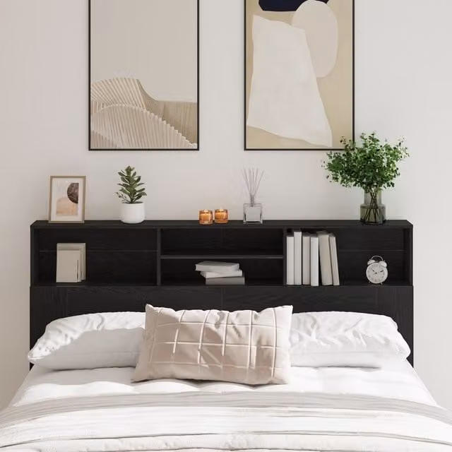 Berkfield Home Modern Black Oak Headboard Cabinet with Side Compartments W/D/H: 180 x 19 x 103.5 cm – 1