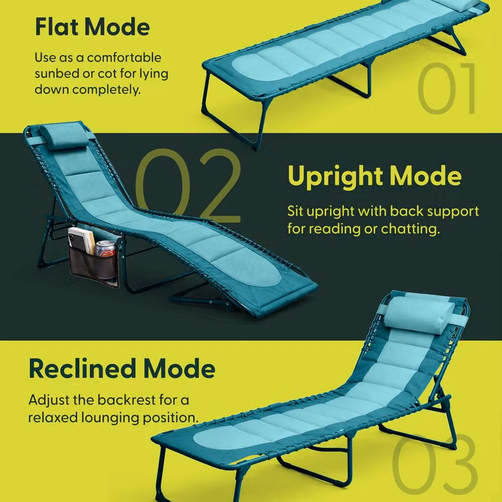Keplin Foldable Sun Lounger Chair in Petrol with Adjustable Headrest and Abstract Design – 7