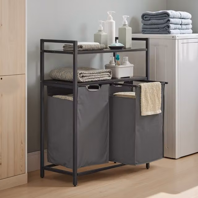 VASAGLE 2 Bin Laundry Sorter with Removable Fabric Bags in Grey and Black