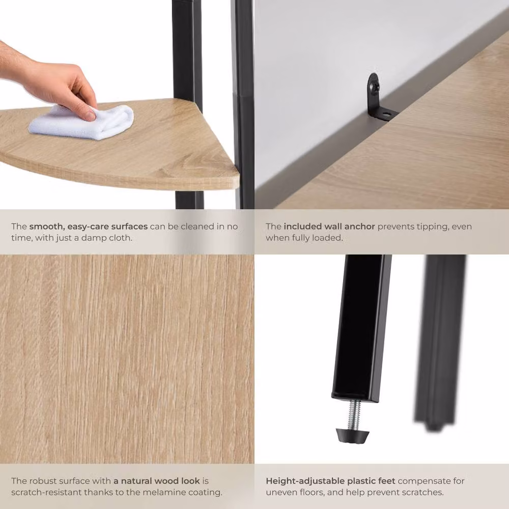 tectake Newbridge Corner Shelf with 4 Adjustable Levels in Light Brown – 3
