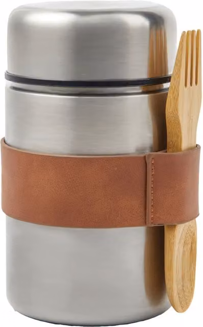 Vinga Miles Leakproof Food Flask in Grey and Silver with Stainless Steel and Wood Details