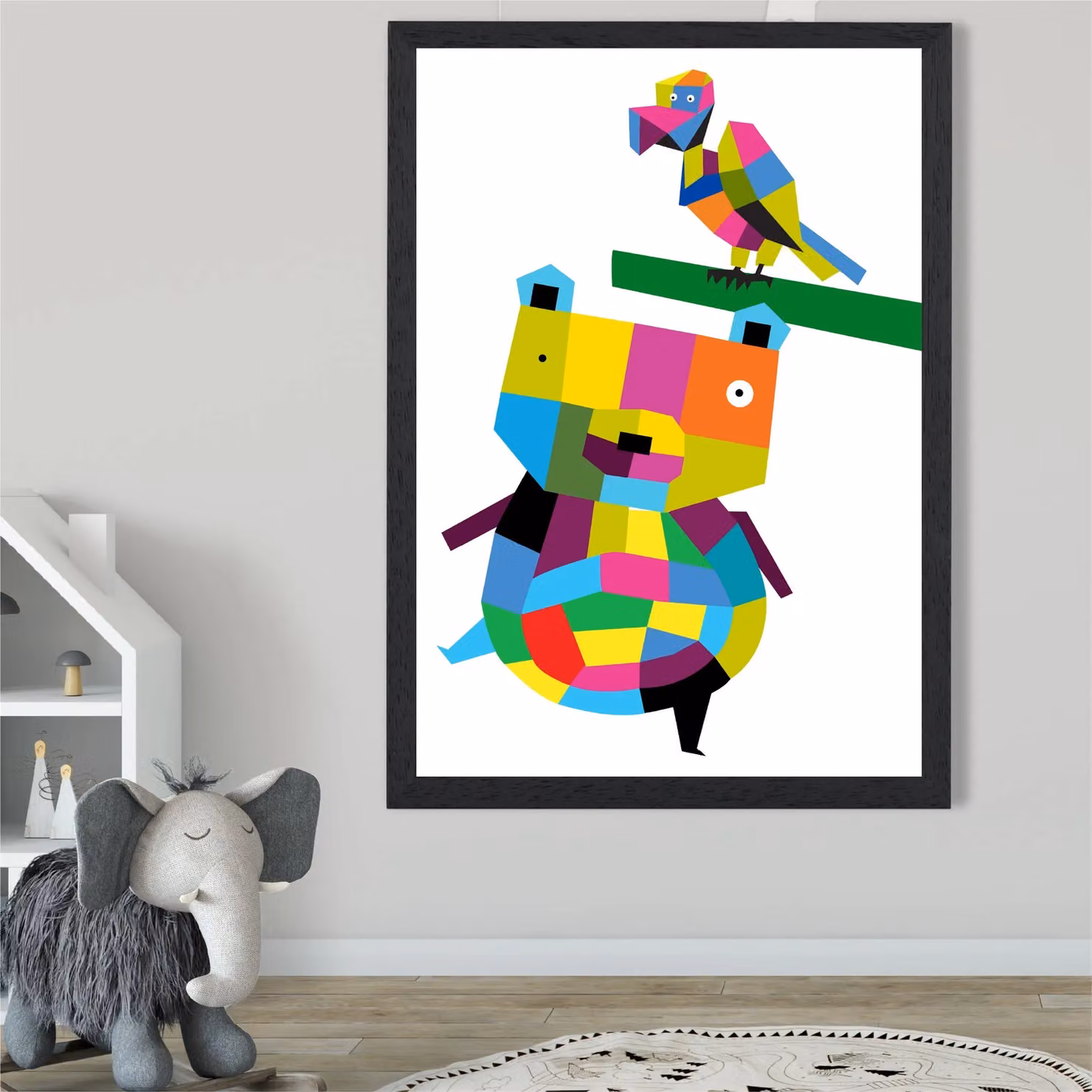 ARTZE Bear Bright Geometric Animal Framed Print, Multicolour, Black Frame, A3 – 2