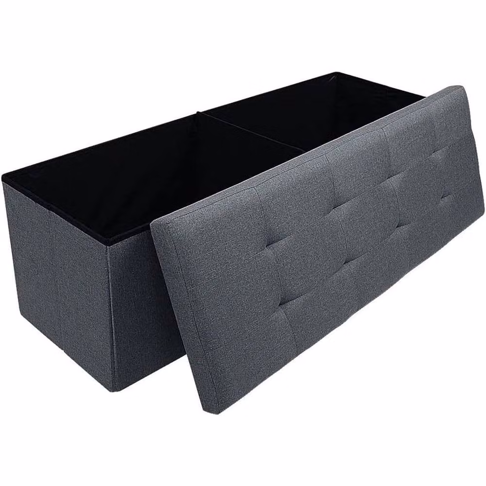 PAWNORA Grey Linen Upholstered Rectangular Ottoman Storage Seat Stool W/D/H: 110 x 38 x 38 cm – 5