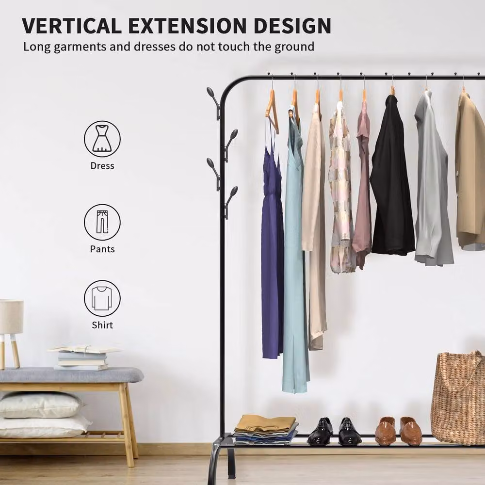 FLAVORA Matt Black Metal Single Rail Hanging Clothes Rail, Width: 50 cm – 4