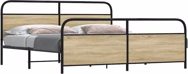 Berkfield Home Metal Bed Frame in Sonoma Oak, Brown, 200 x 200 cm
