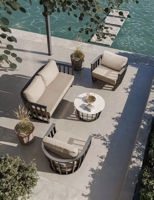 Royalcraft Lucca 5 Seater Modern Garden Lounge Set with Coffee Table, Black and Beige Powder Coated Aluminium Frame and UV-Resistant Upholstered Cushions