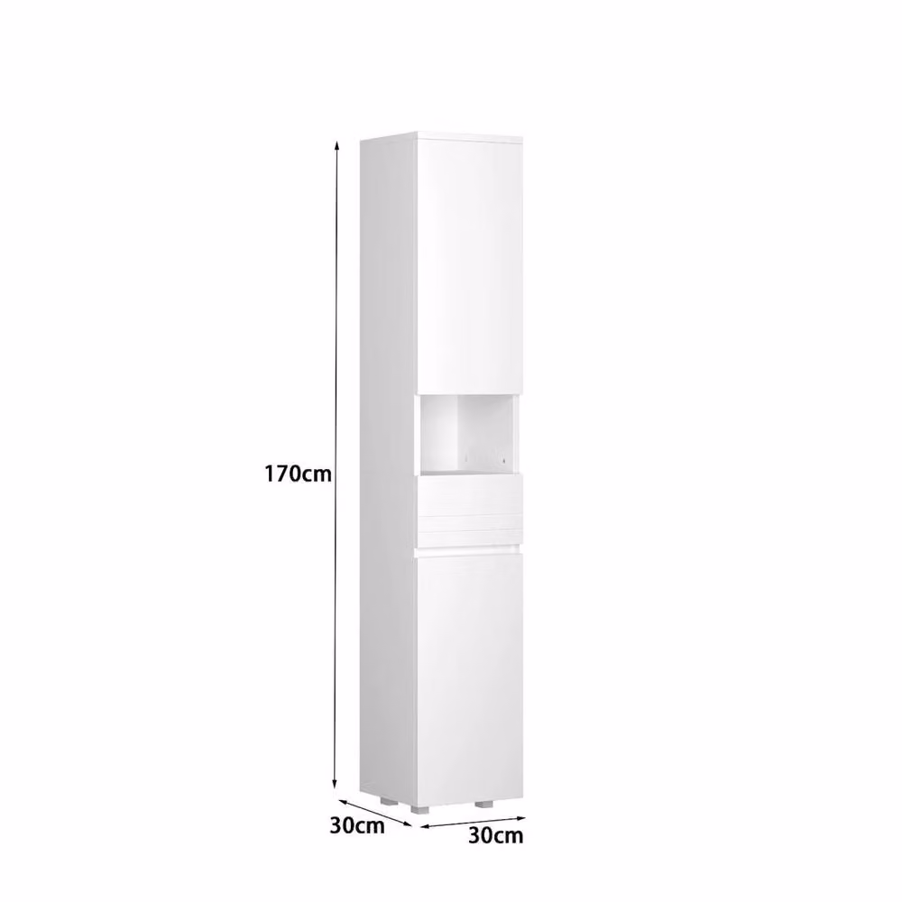 FORGEVIO Tall Freestanding Slim Bathroom Storage Cabinet in White – 1