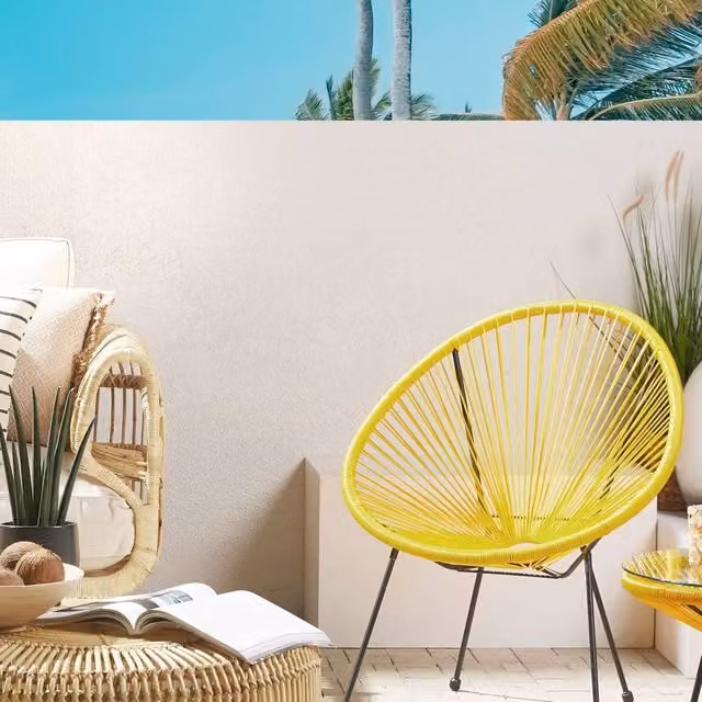 Wyld and Coco Yellow PE Rattan Papasan Chair with Powder Coated Steel Frame – 1