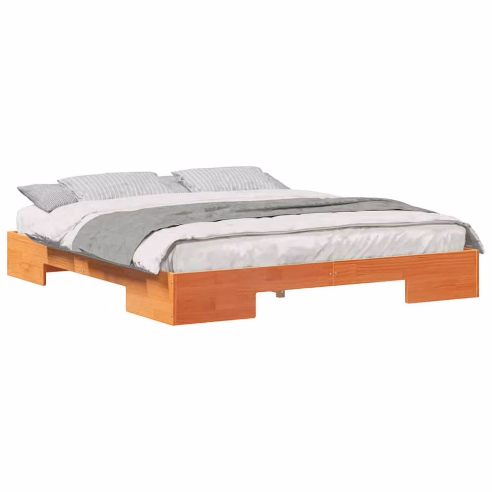 Berkfield Home Floor Bed Frame with Storage in Light Brown Solid Pine Wood, 200 x 200 cm – 3