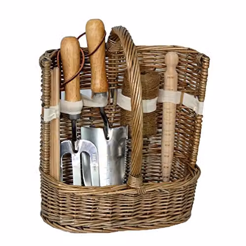 Red Hamper Antique Wash Deluxe Garden Tool Basket, Brown, Small