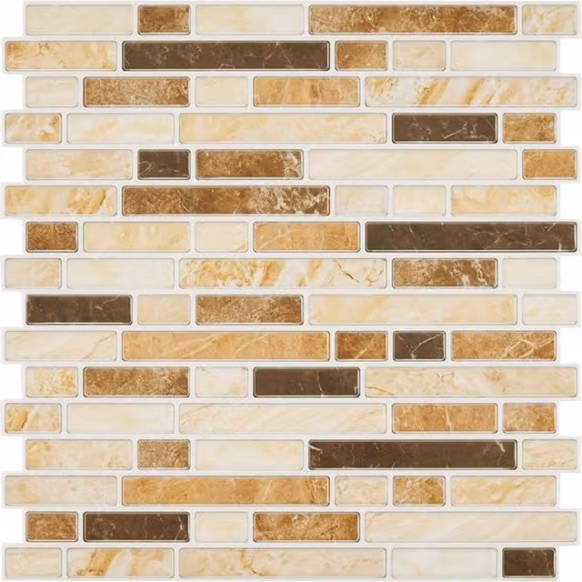 Livingandhome 10-Piece Self-Adhesive Marble Effect Wall Tile Stickers in Brown and Beige