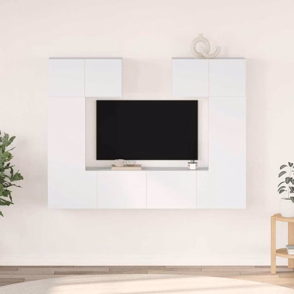 Berkfield Home Practical 6 Piece White Modern TV Cabinet Set with Hinged Doors and Internal Shelves