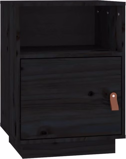 Berkfield Home Black Solid Wood Pine Bedside Cabinet W: 40 cm, D: 34 cm, H: 55 cm – 1