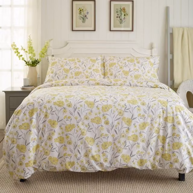 Deyongs Mellow Yellow Plain Cotton Polyester Duvet Cover, W/D/H: 200 x 220 cm
