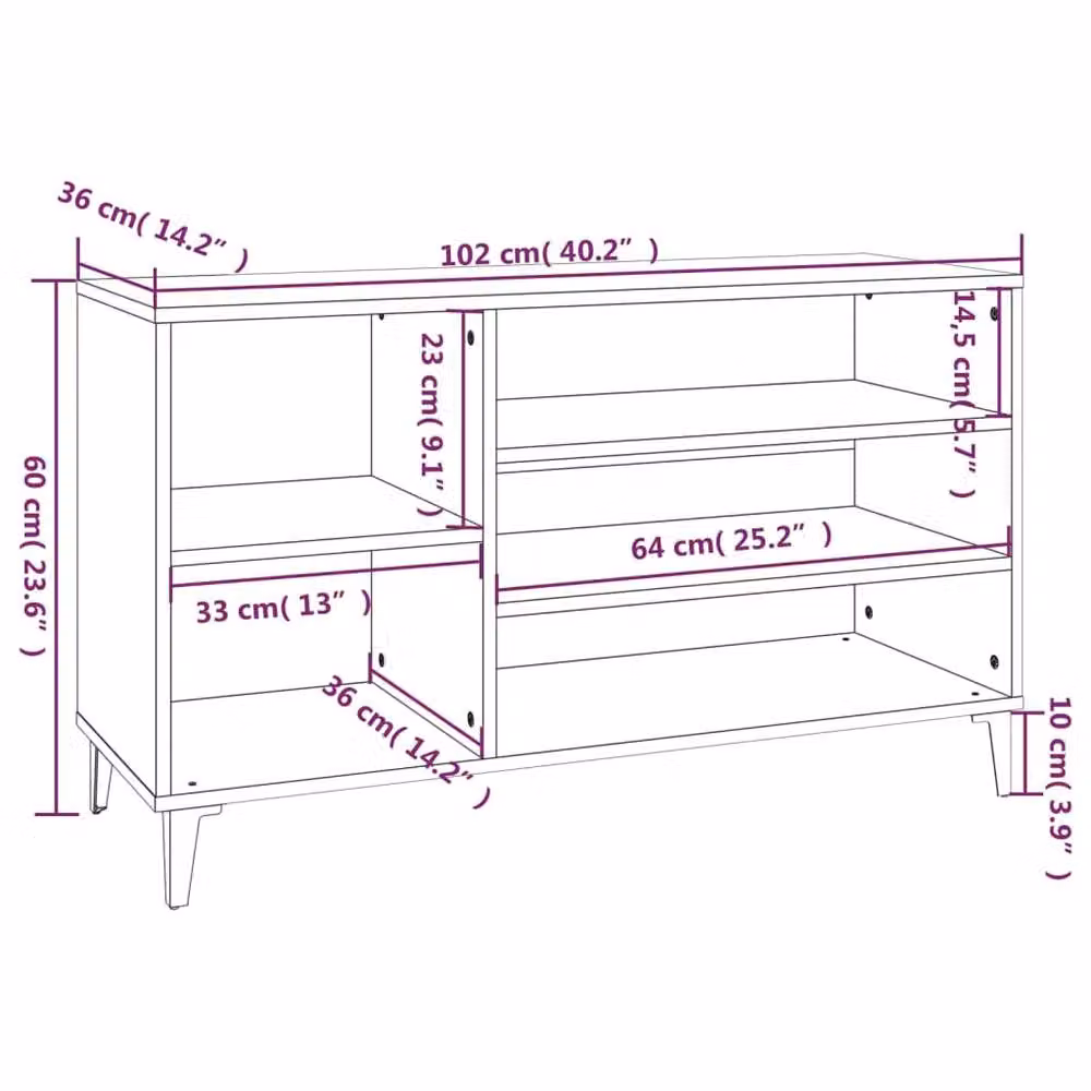 Berkfield Home Shoe Cabinet in Brown Oak, W/D/H: 102 x 36 x 60 cm – 4