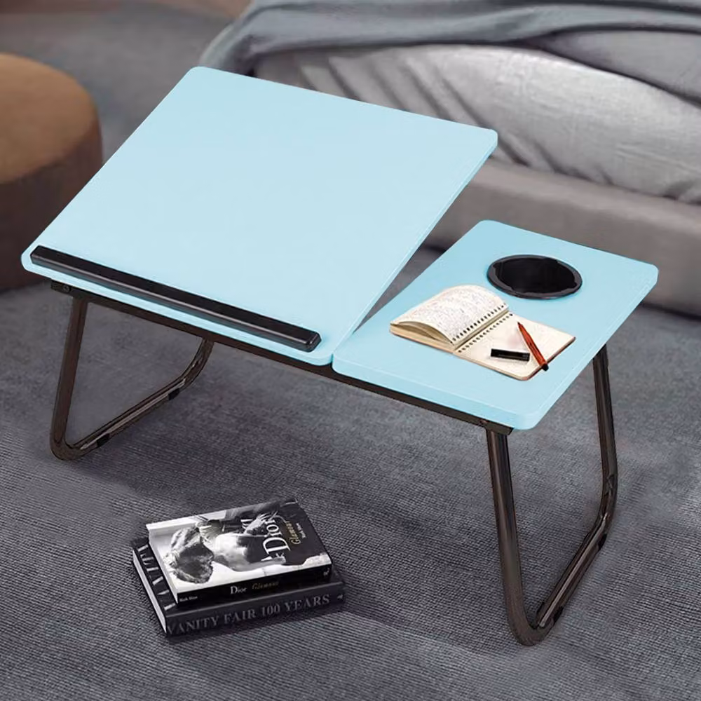 Living and Home Adjustable Folding Laptop Bed Table with Cup Slot and Stop Bar in Blue – 2