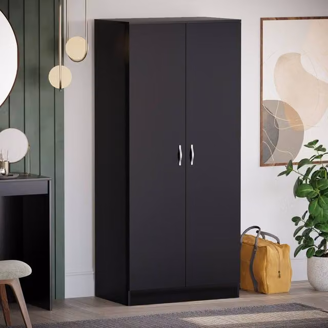 HD Designs 2 Door MDF Wardrobe in Black, H 170 cm x W 76 cm x D 47 cm – 1