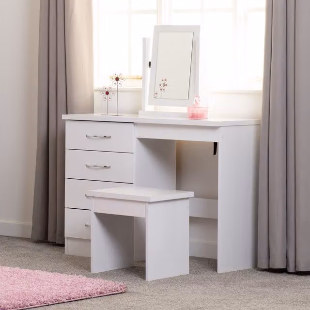 Seconique Nevada 4 Drawer Dressing Table and Stool Set in White Gloss – 2