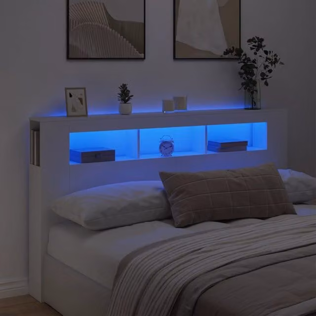 Berkfield Home Modern White LED Headboard with Integrated Shelf and USB Charging Port, W/D/H: 180 x 18.5 x 103.5 cm – 1
