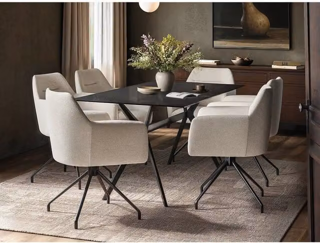 Solace+Co Emil Glass Dining Table and 6 Isla Chairs Set in Black and Brown