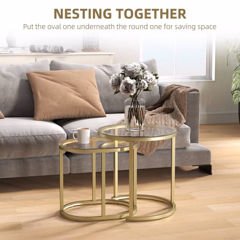 STILVORA Nest of Tables with Round Tempered Glass Tops and Gold Steel Frame – 4