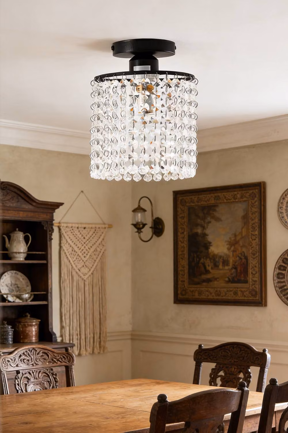 Living and Home Frame Crystal Semi-Flush Mount Ceiling Light in Black – 2