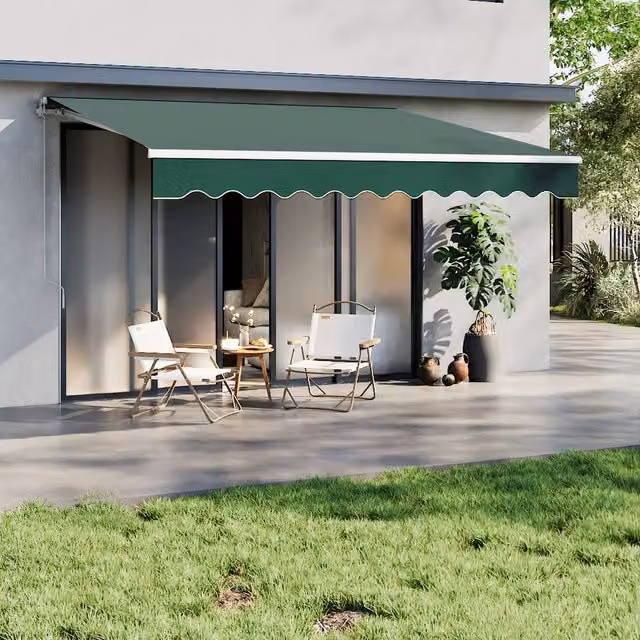 Breeins Green Retractable Outdoor Awning with Folding Arms and Polyester Fabric, Width: 350 cm