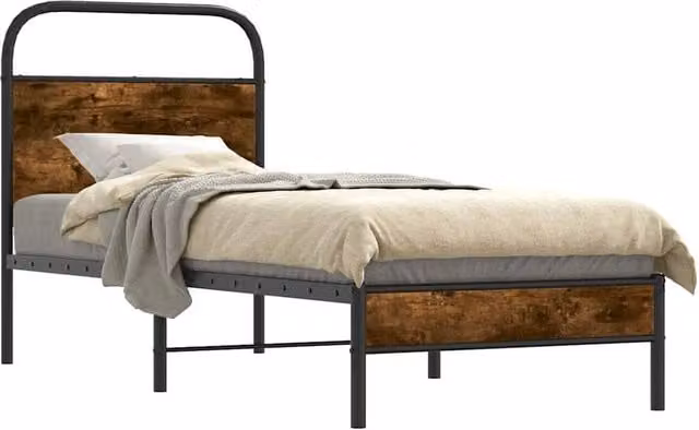 Berkfield Home Smoked Oak Bed Frame in Brown, W/D/H: 80 x 200 cm