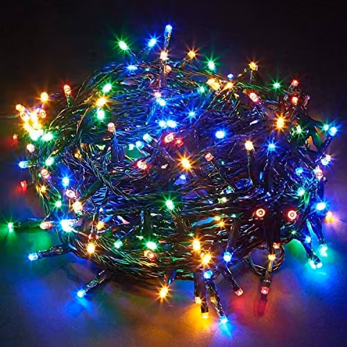 SHATCHI 200 LED Multicolour Fairy String Lights with Green Cable, 8 Modes, Mains Powered with Auto Timer