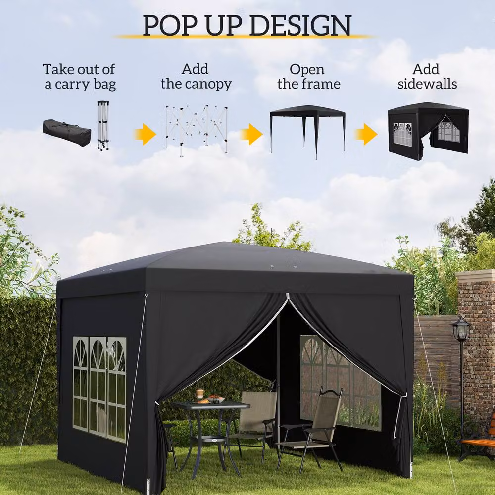 Matteo Pop Up Gazebo, Black and Silver, W: 300 cm, D: 300 cm, H: 196 cm – 7