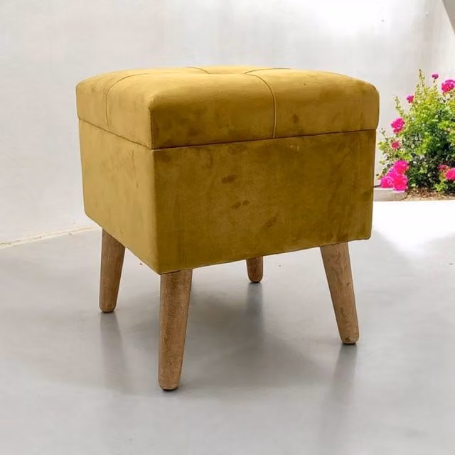 Minster Yellow Wood and Velvet Trunk, W/D/H: 33 x 33 x 42 cm – 1