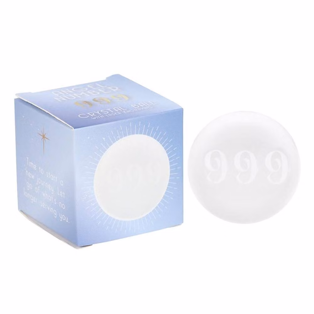 Uniqueful 999 Angel Number Transparent Glass Crystal Ball for Tabletop Display – 2