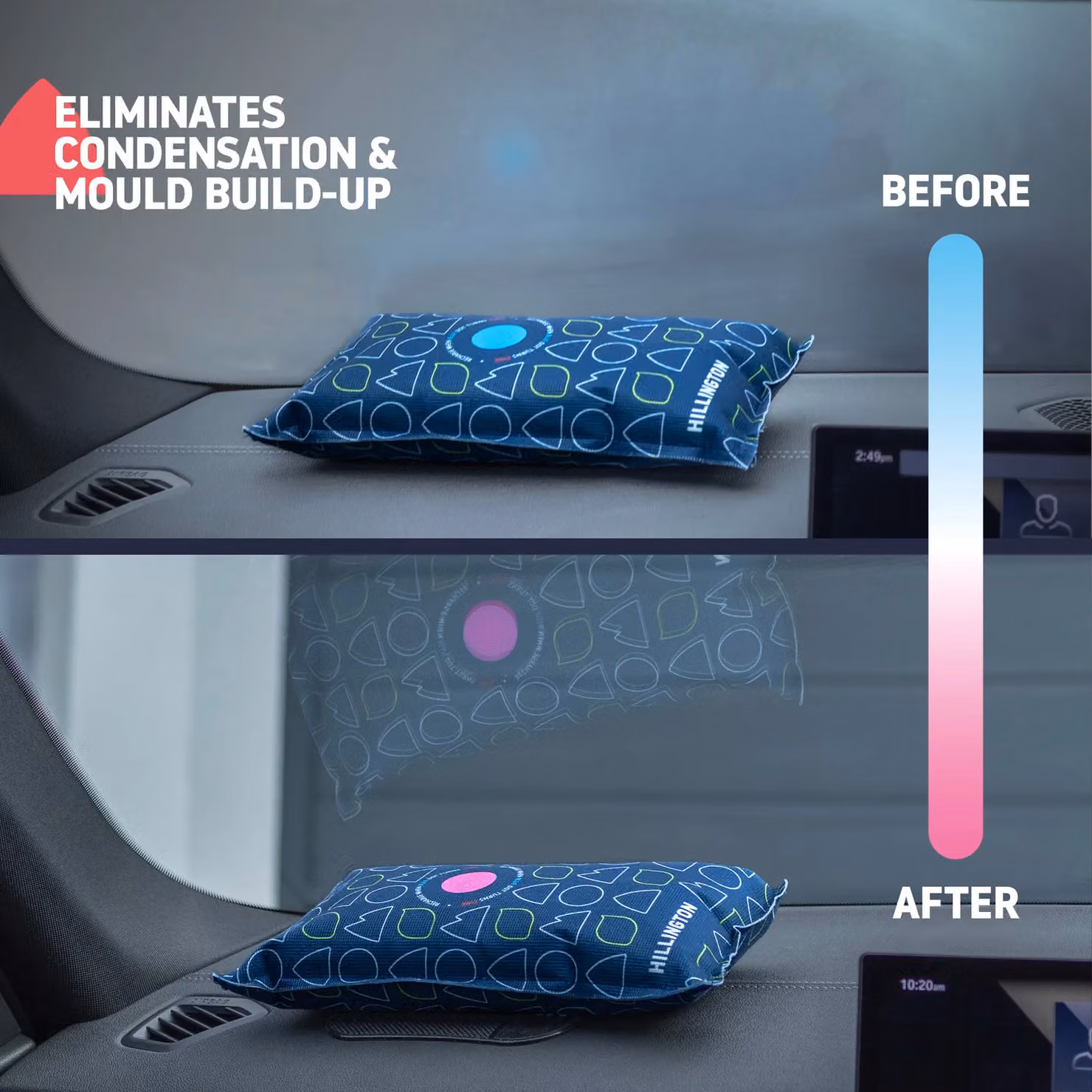 Hillington Reusable Car Dehumidifier 2-Pack, 1kg Moisture Absorbers in Blue with Anti-Slip Mats – 3