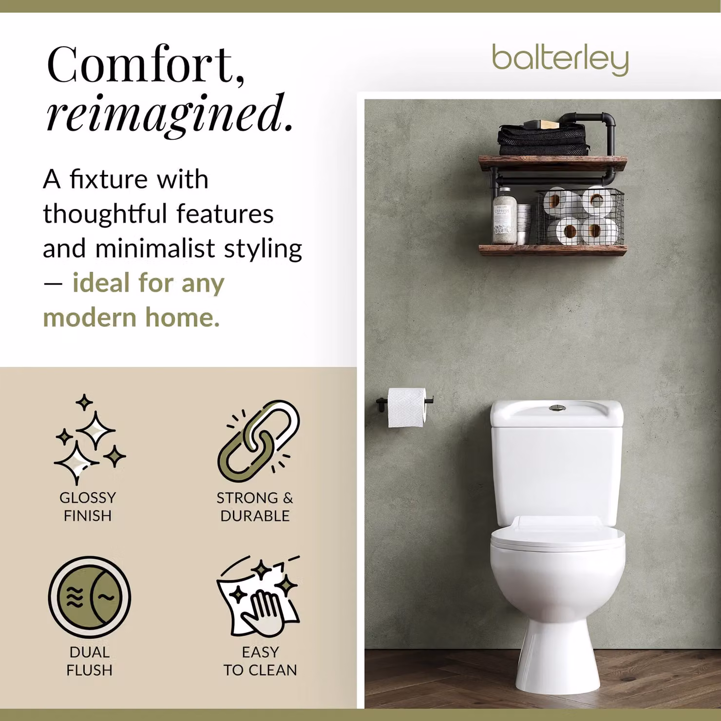 Balterley Adley Floor Standing Ceramic Toilet Pan and Cistern with Seat, White, W: 38.2 cm, H: 74.8 cm – 2