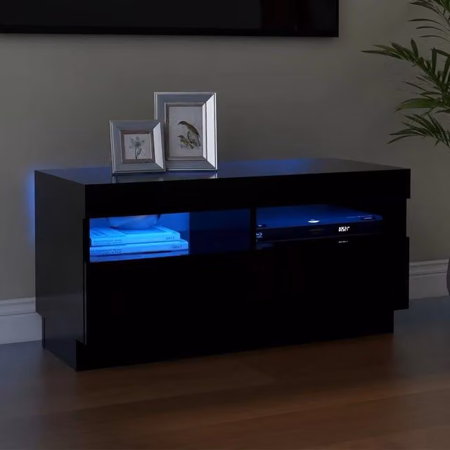 Berkfield Home Modern Glossy Black TV Cabinet with LED Lights W/D/H: 80 x 35 x 40 cm – 1