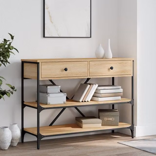 Berkfield Home Sonoma Oak Console Table with Drawers and Shelves in Brown – 1