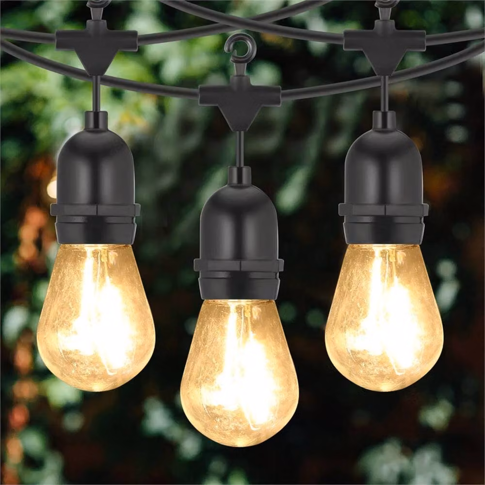 NESTLUNE Heavy Duty LED Outdoor Festoon String Lights, E27, IP65 Waterproof, Warm White, Black, 20m – 6