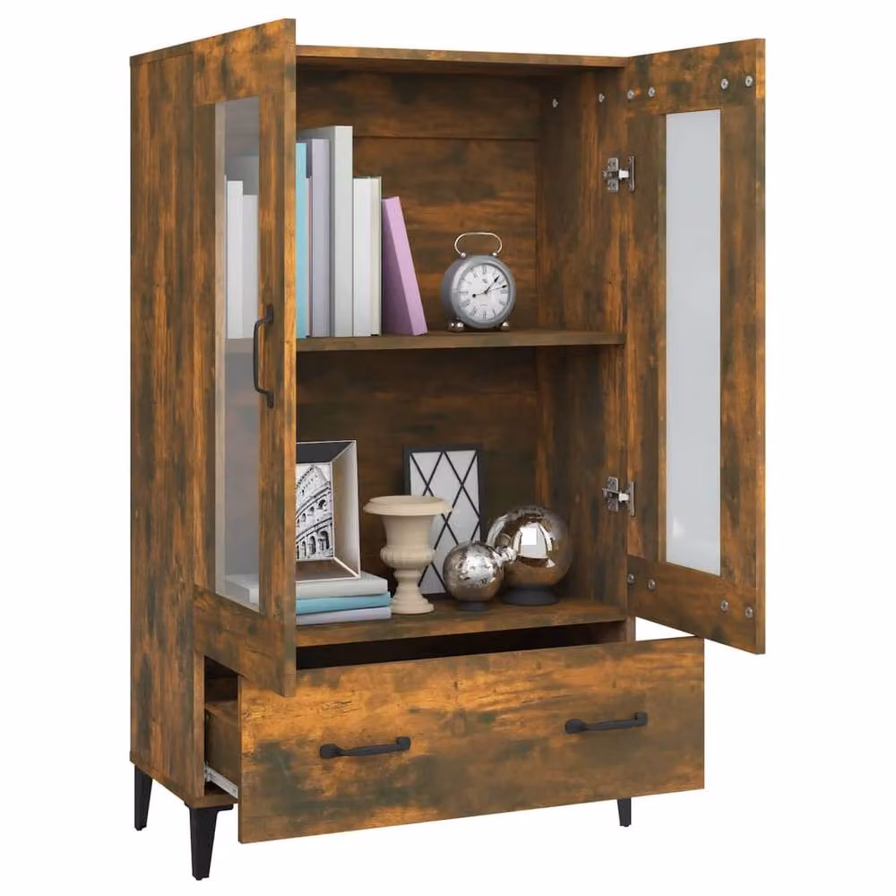 Berkfield Home Smoked Oak Highboard in Brown with Glass Doors, W/D/H: 70 x 31 x 115 cm – 3