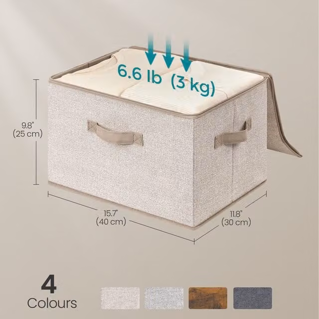 SONGMICS Set of 3 Foldable Fabric Storage Organiser Boxes with Lids and Handles, Brown and Grey, W/D/H: 30 x 40 x 30 cm