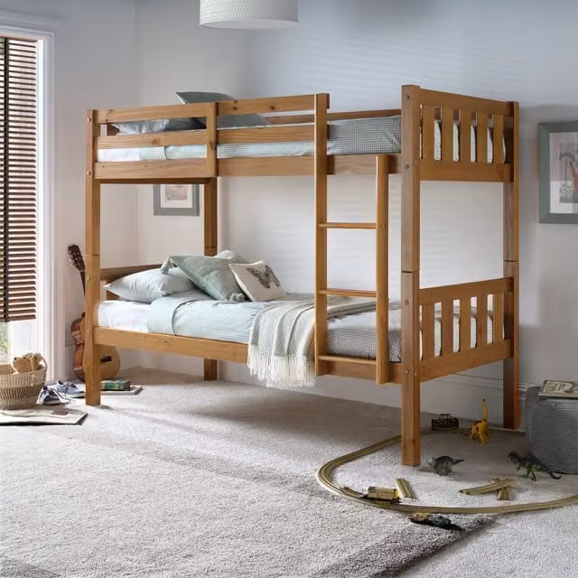 Bedmaster Icon Pine Wooden Bunk Bed with Memory Foam Mattresses in Brown