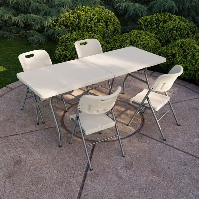 Vida Designs 5 Piece Folding Table and Chair Set in White